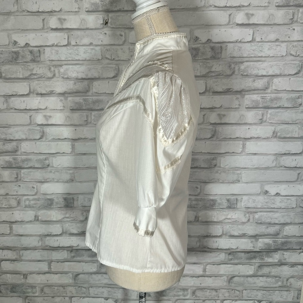 Gunne Sax Jessica Gunnies Prairie Vintage White Puff Sleeve Cotton Blouse - Picture 6 of 14